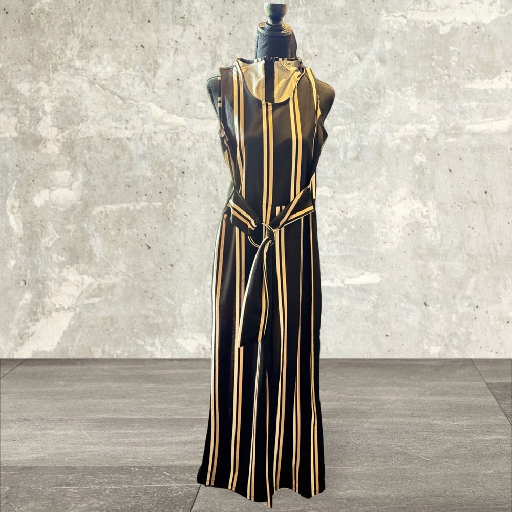 J For Justify Size Small Pantsuit Jumper black, gold white striped sleeveless